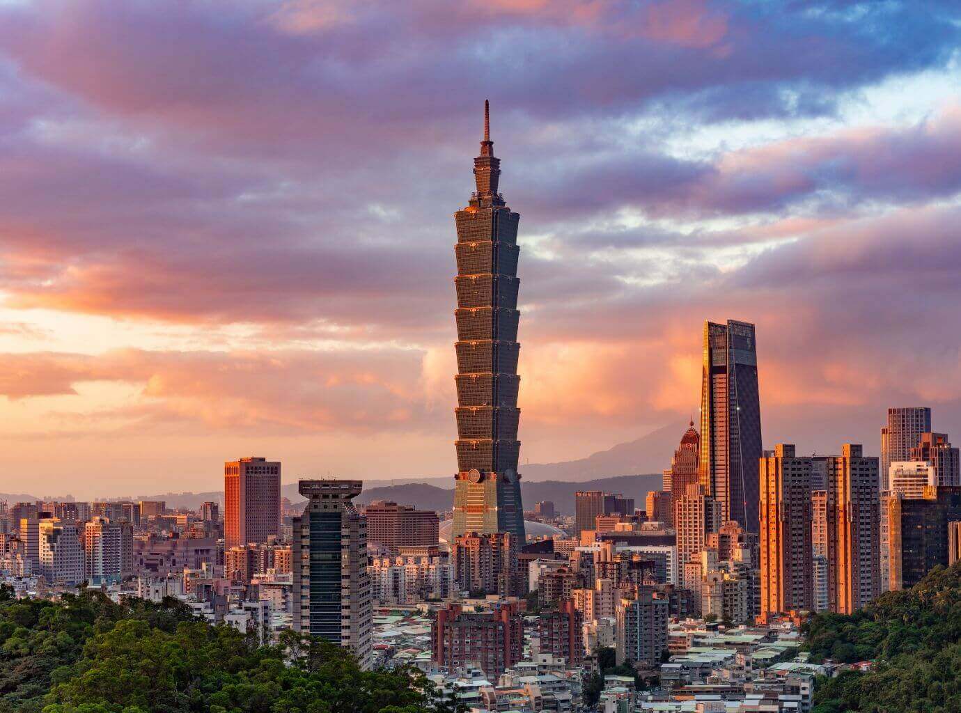 City View of Taipei 101 Tower During Sunset