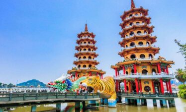 Dragon and Tiger pagoda Yuandi temple Beiji Kaohsiung Taiwan