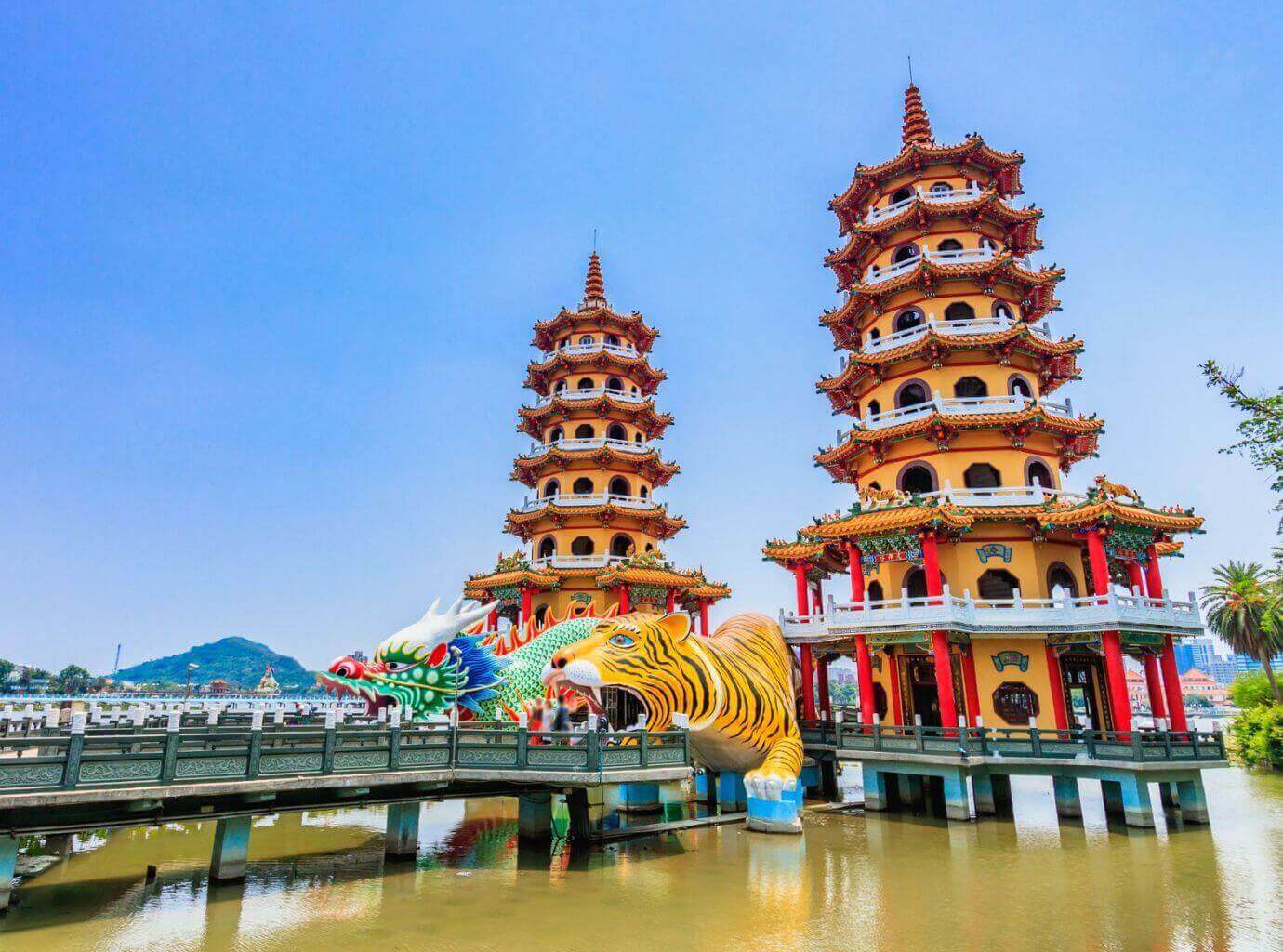 Dragon and Tiger pagoda Yuandi temple Beiji Kaohsiung Taiwan