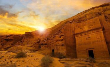 Ancient Nabatean tombs Madain Saleh archaeological site Al Ula Saudi Arabia