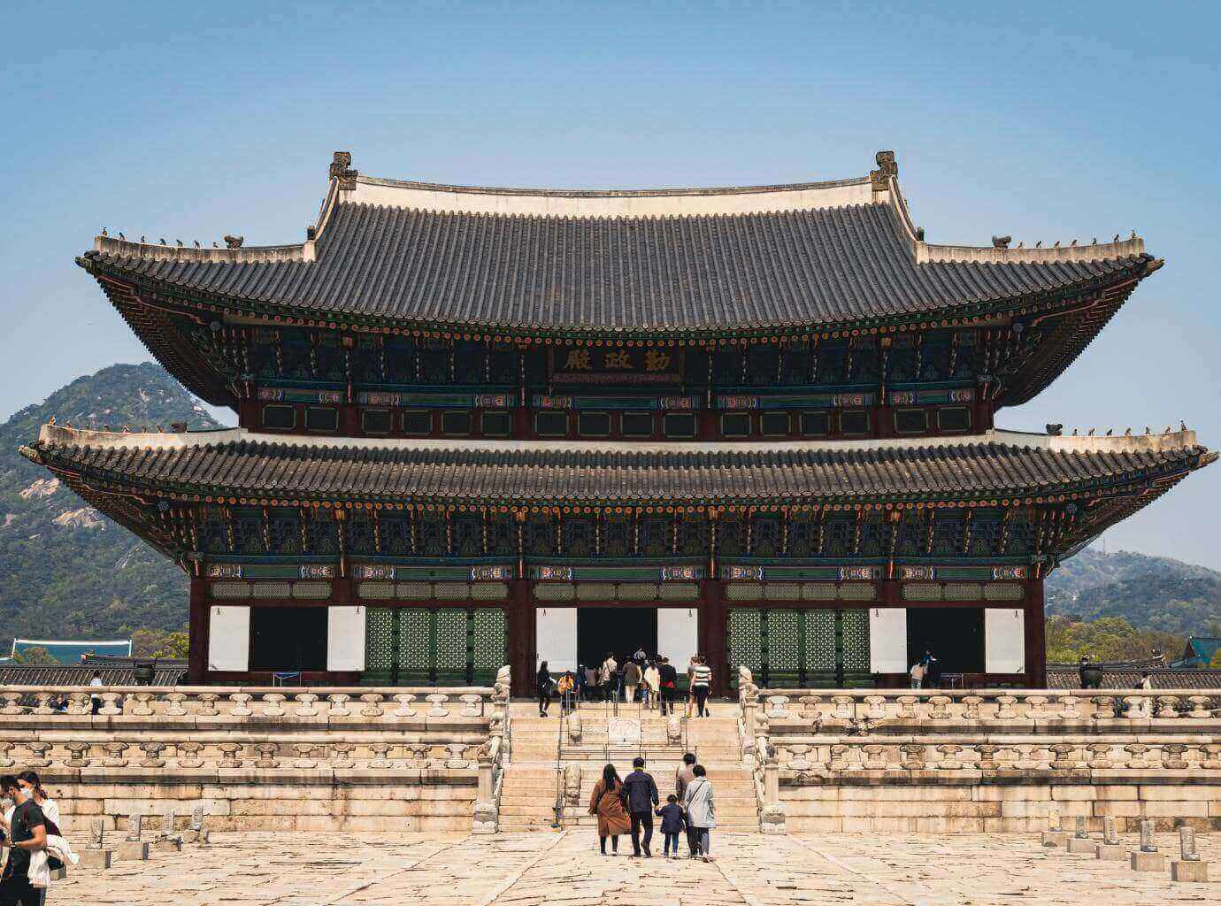 People Visiting a Temple Palace Seoul South Korea