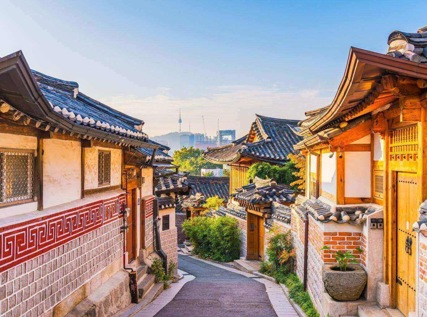 Sunrise at Bukchon Hanok Village Seoul South Korea
