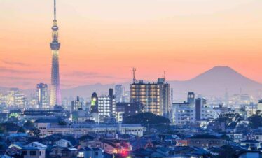 City view with Skytree and Mountain Fuji, Tokyo