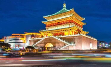 Illuminated Bell Tower Xian China