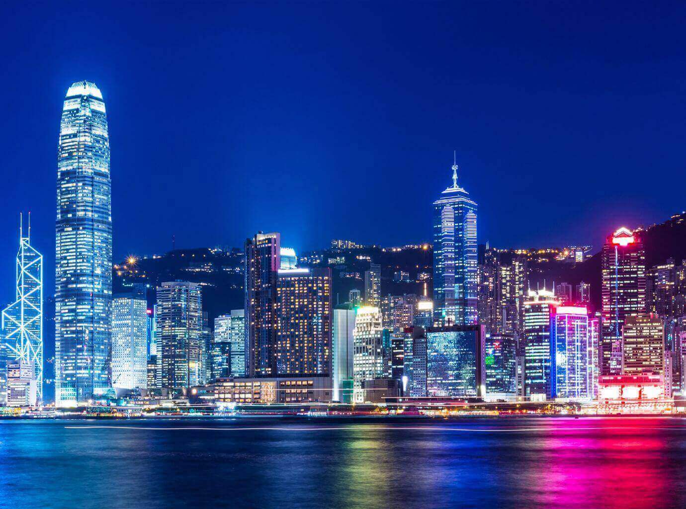 Illuminated Sky Scrapers Hong Kong